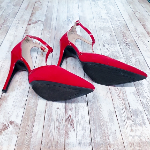 GUESS Strappy Red Suede Patent Leather Stilettos - Picture 4 of 9